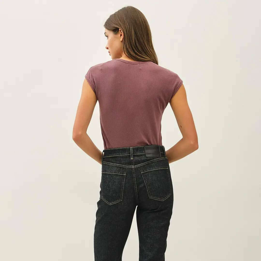 PEACE LOVE LINE Ribbed Cap Sleeve T-Shirt Sepia, CLOTHING, Peace Love Line, Plum Bottom