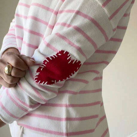 Pink Pineapple - Pink Striped Sweater w Valentine Patches, CLOTHING, Pink Pineapple, Plum Bottom