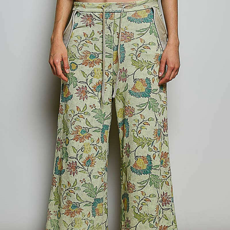 POL CLOTHING Printed French Terry Lounge Pants Green, CLOTHING, Pol Clothing, Plum Bottom