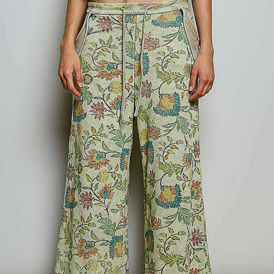 POL CLOTHING Printed French Terry Lounge Pants Green, CLOTHING, Pol Clothing, Plum Bottom