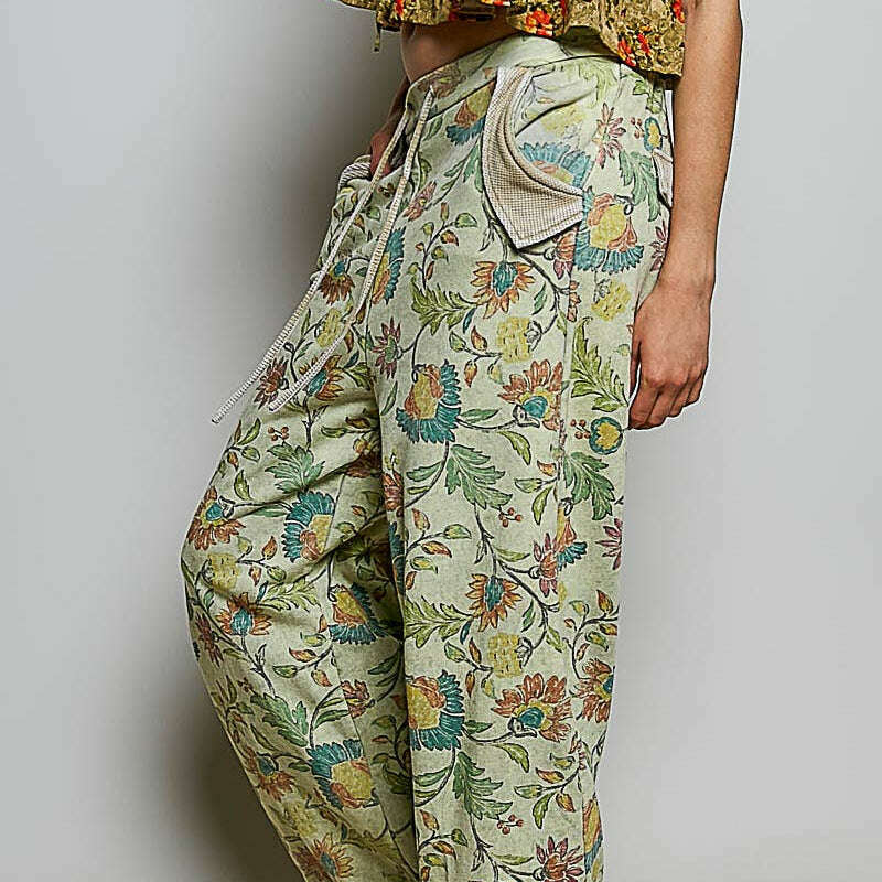 POL CLOTHING Printed French Terry Lounge Pants Green, CLOTHING, Pol Clothing, Plum Bottom