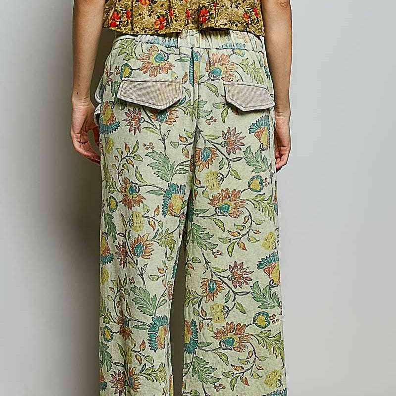 POL CLOTHING Printed French Terry Lounge Pants Green, CLOTHING, Pol Clothing, Plum Bottom