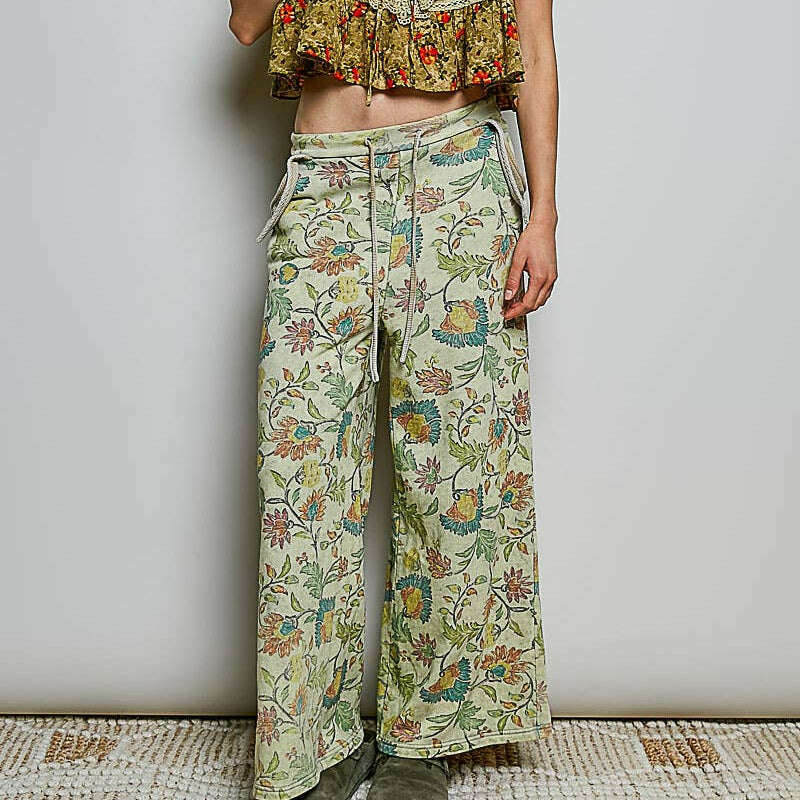 POL CLOTHING Printed French Terry Lounge Pants Green, CLOTHING, Pol Clothing, Plum Bottom