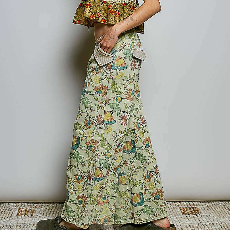 POL CLOTHING Printed French Terry Lounge Pants Green, CLOTHING, Pol Clothing, Plum Bottom