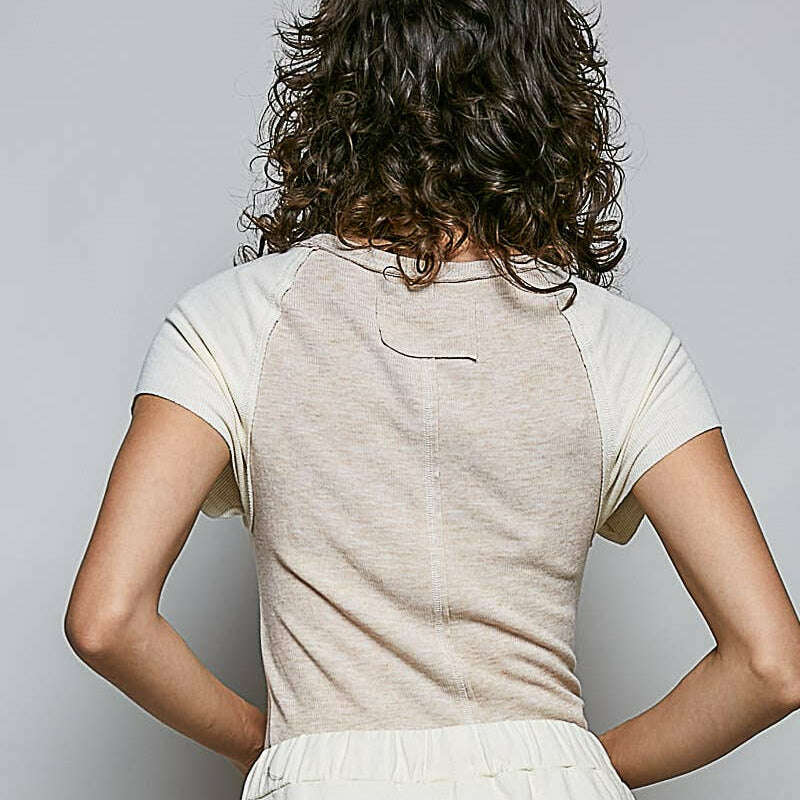 POL CLOTHING Raglan Sleeve Contrast Solid Fitted Rib Top Almond/Cream, CLOTHING, Pol Clothing, Plum Bottom
