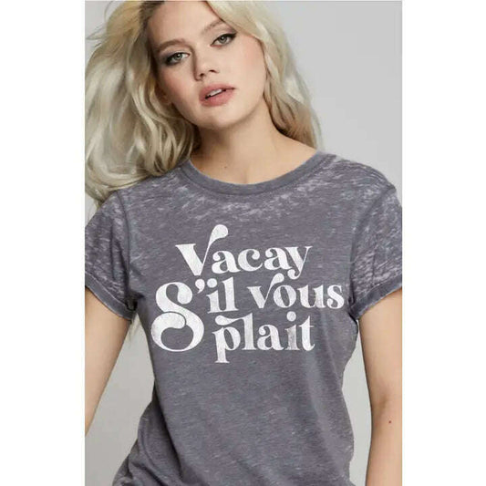 RECYCLED KARMA - Vacay S'il vous plait - Grey Burn Out Tee, CLOTHING, RECYCLED KARMA, Plum Bottom