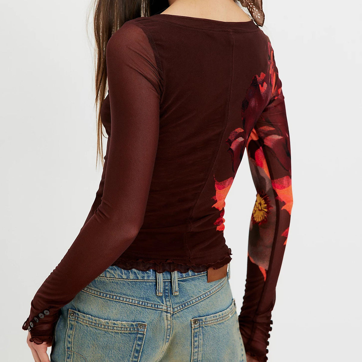 FREE PEOPLE Lily Printed Longsleeve Cocoa Combo