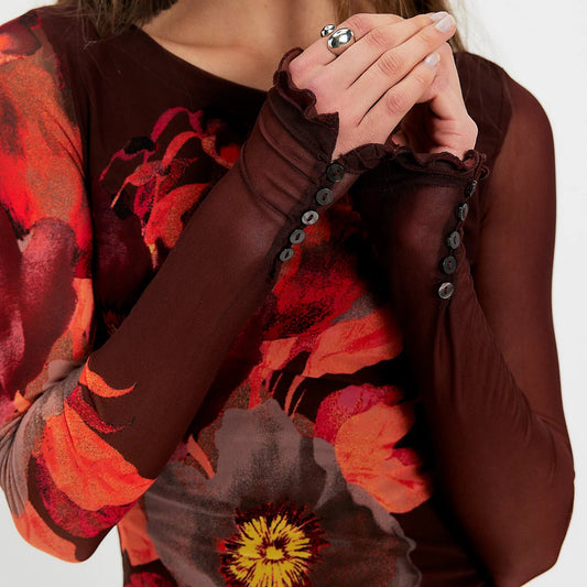FREE PEOPLE Lily Printed Longsleeve Cocoa Combo