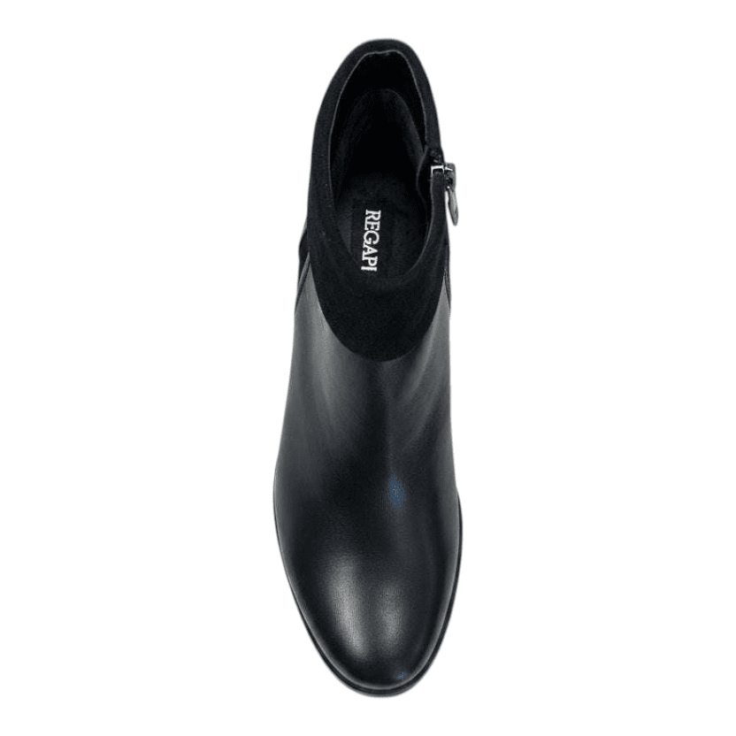 Plum Bottom REGARDE LE CIEL JOLENE-40 black leather ankle boot with side zipper and textured cuff detail