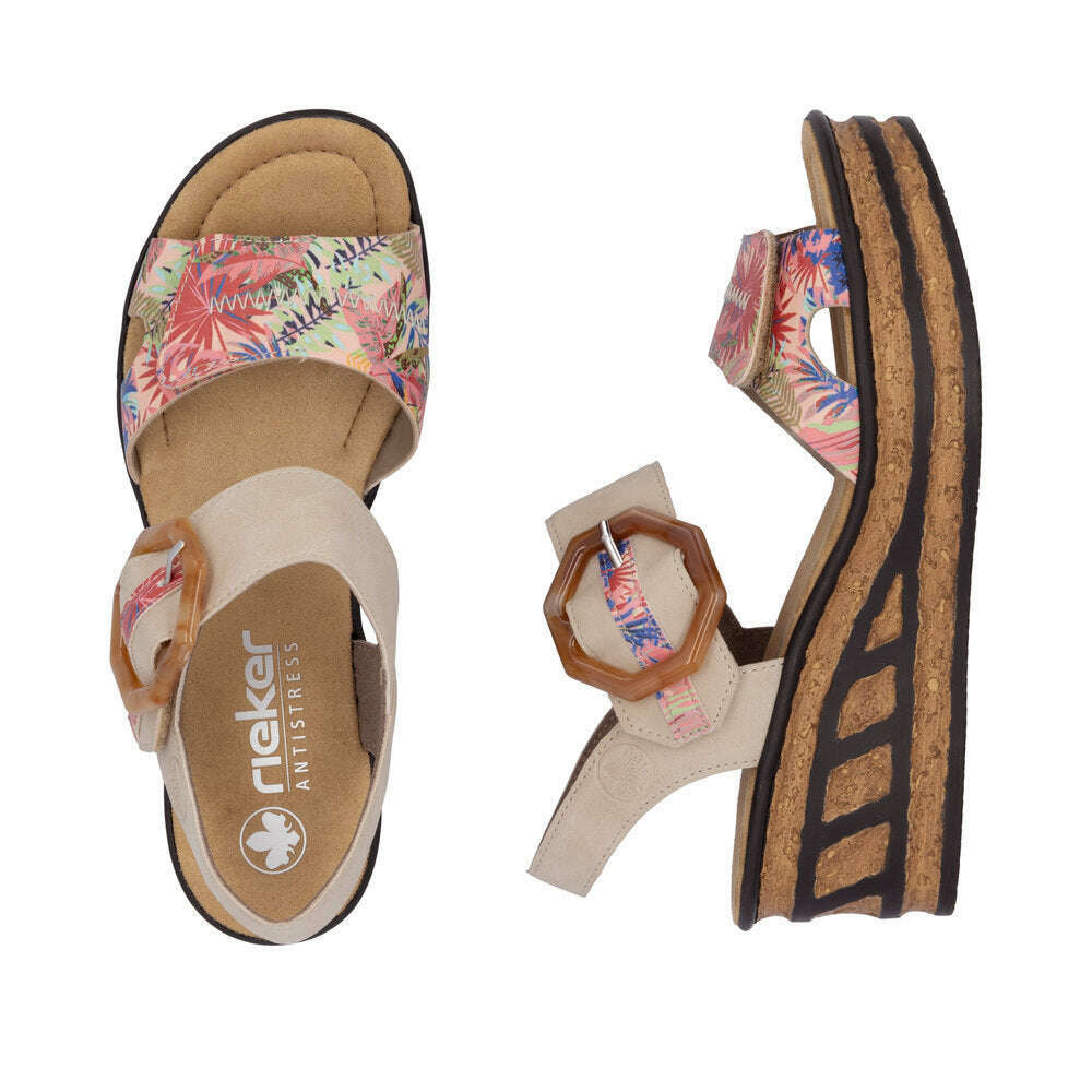 Rieker Femme 68159 Sandales Compensées Beige Crème - Confort Exceptionnel & Style Élégant