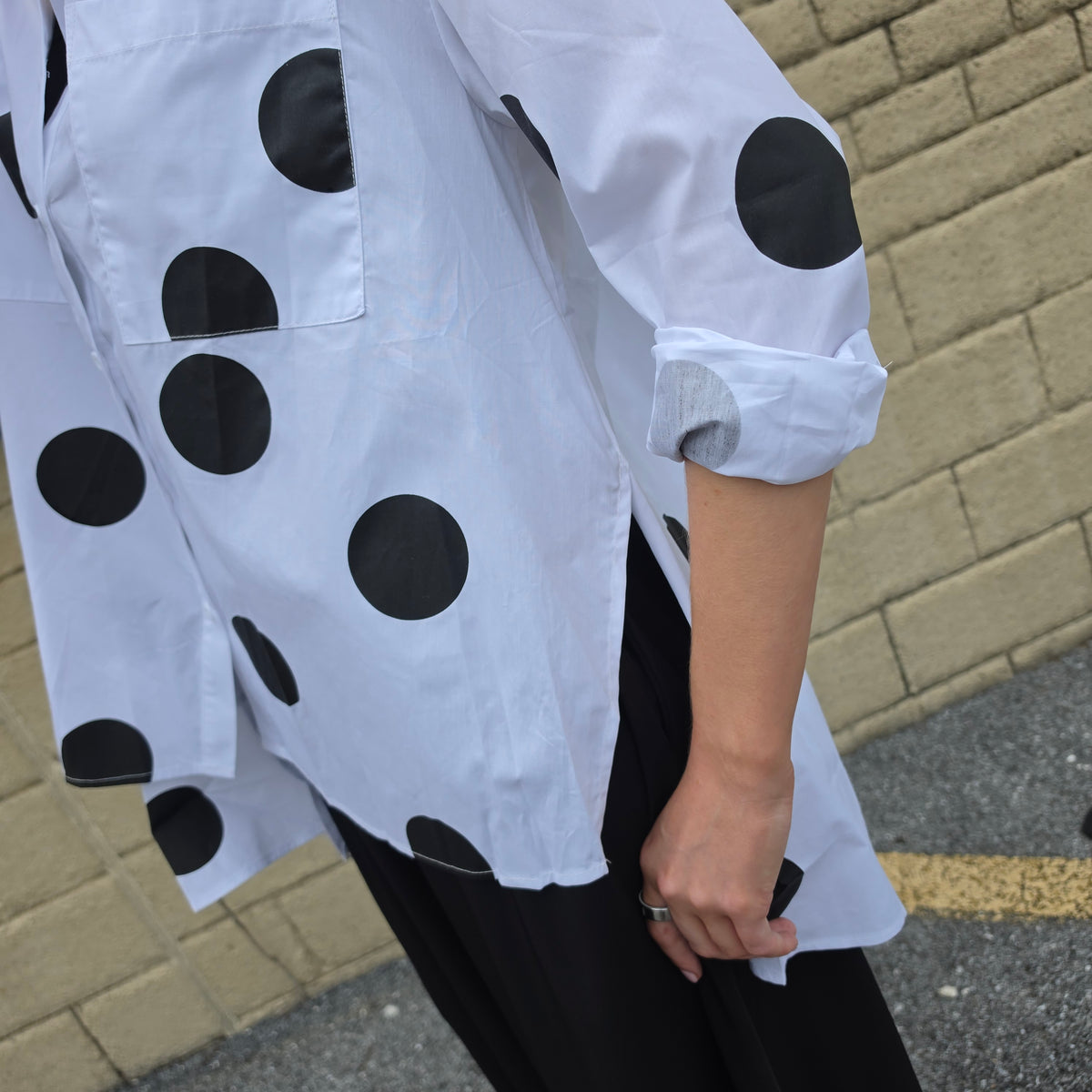 VANITÉ COUTURE Polka Dot Button-Up Top
