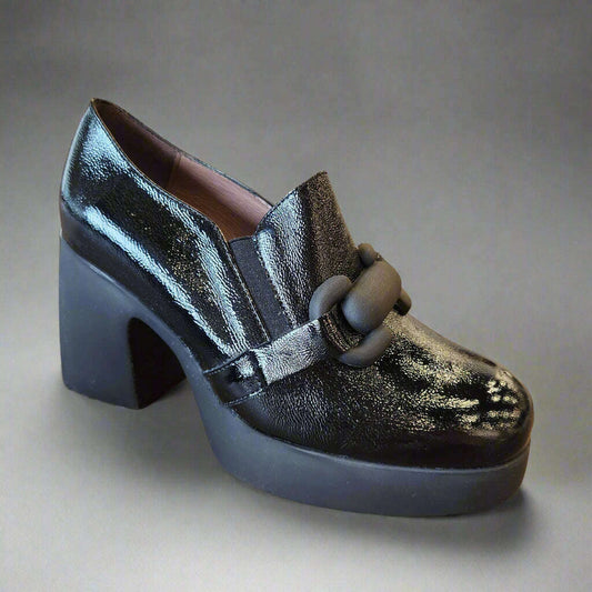 WONDERS H-4980 High Heel Loafer in Black Patent