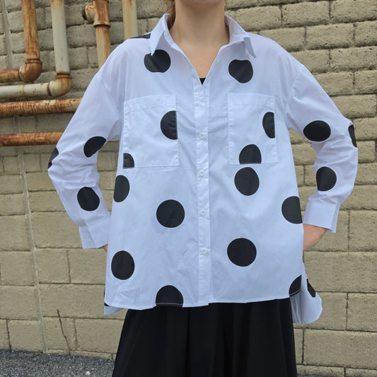 VANITÉ COUTURE Polka Dot Button-Up Top