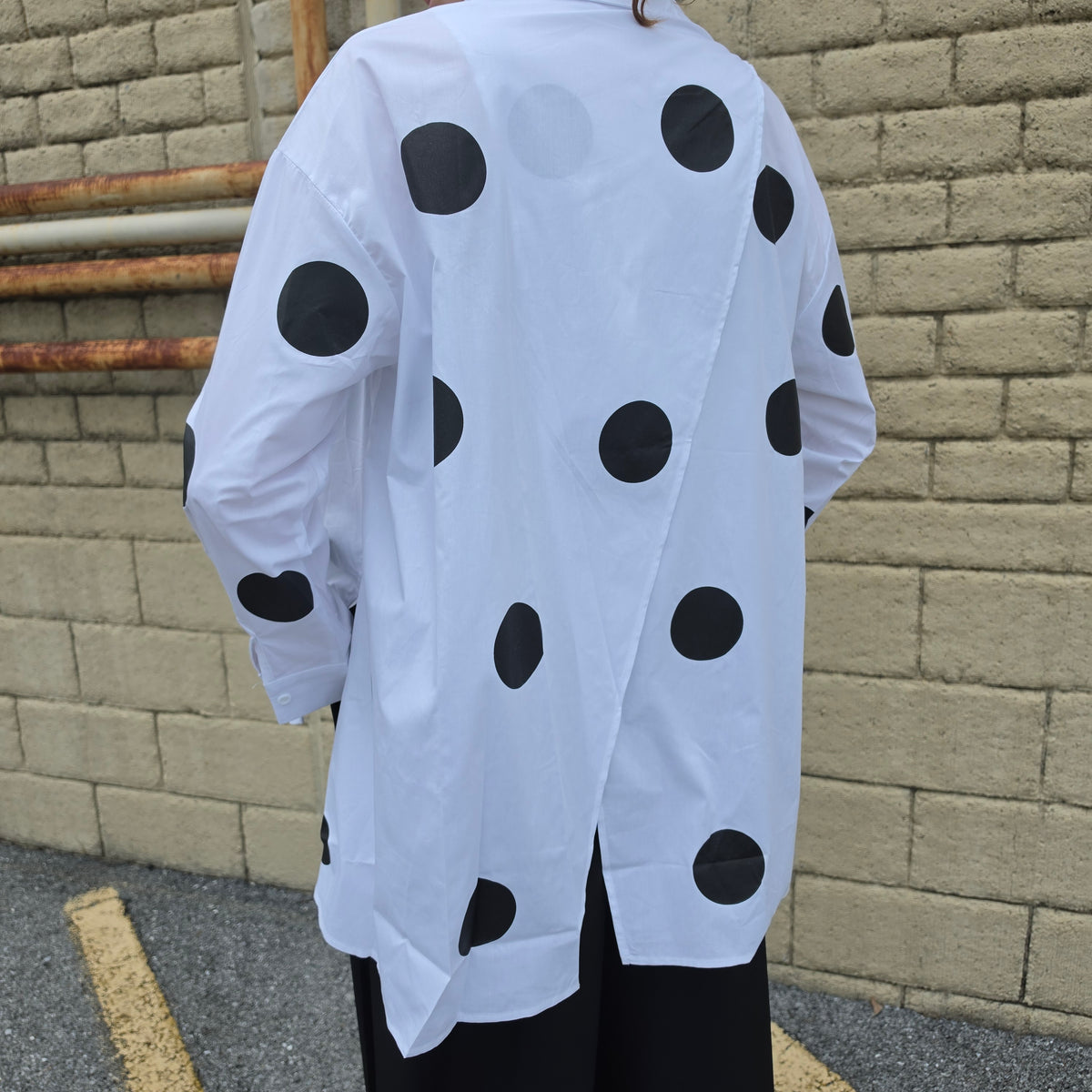 VANITÉ COUTURE Polka Dot Button-Up Top