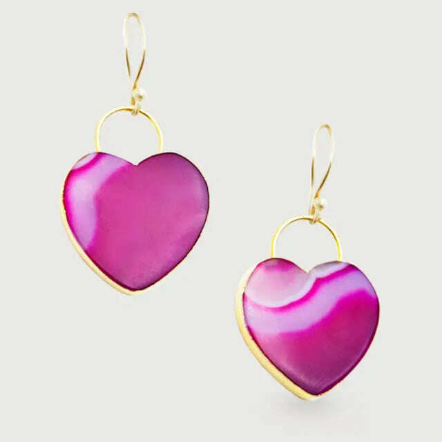 Saachi - Agate Heart Earrings - Pink, ACCESSORIES, SAACHI, Plum Bottom