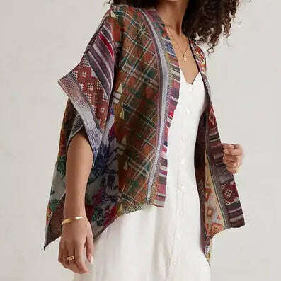 Saachi - Floral Geo Poncho - Multi, clothing, SAACHI, Plum Bottom