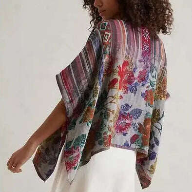 Saachi - Floral Geo Poncho - Multi, clothing, SAACHI, Plum Bottom