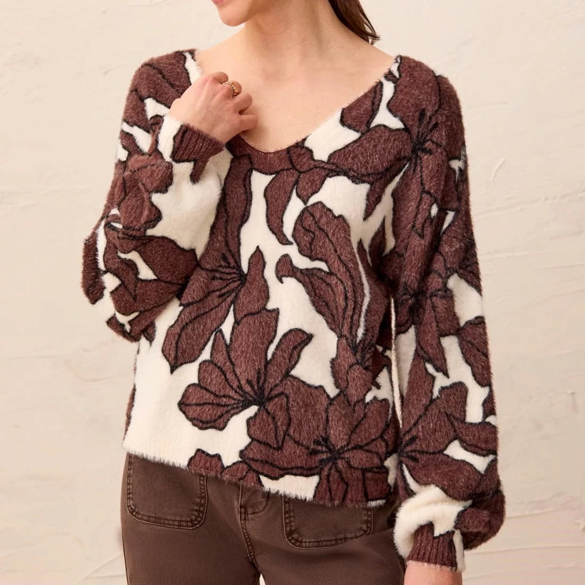 [TRIBAL Wear 2 Ways Front to Back Sweater Saddlebrown], [CLOTHING], [Tribal], [Plum Bottom].
