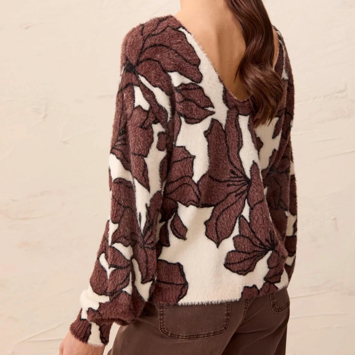 [TRIBAL Wear 2 Ways Front to Back Sweater Saddlebrown], [CLOTHING], [Tribal], [Plum Bottom].