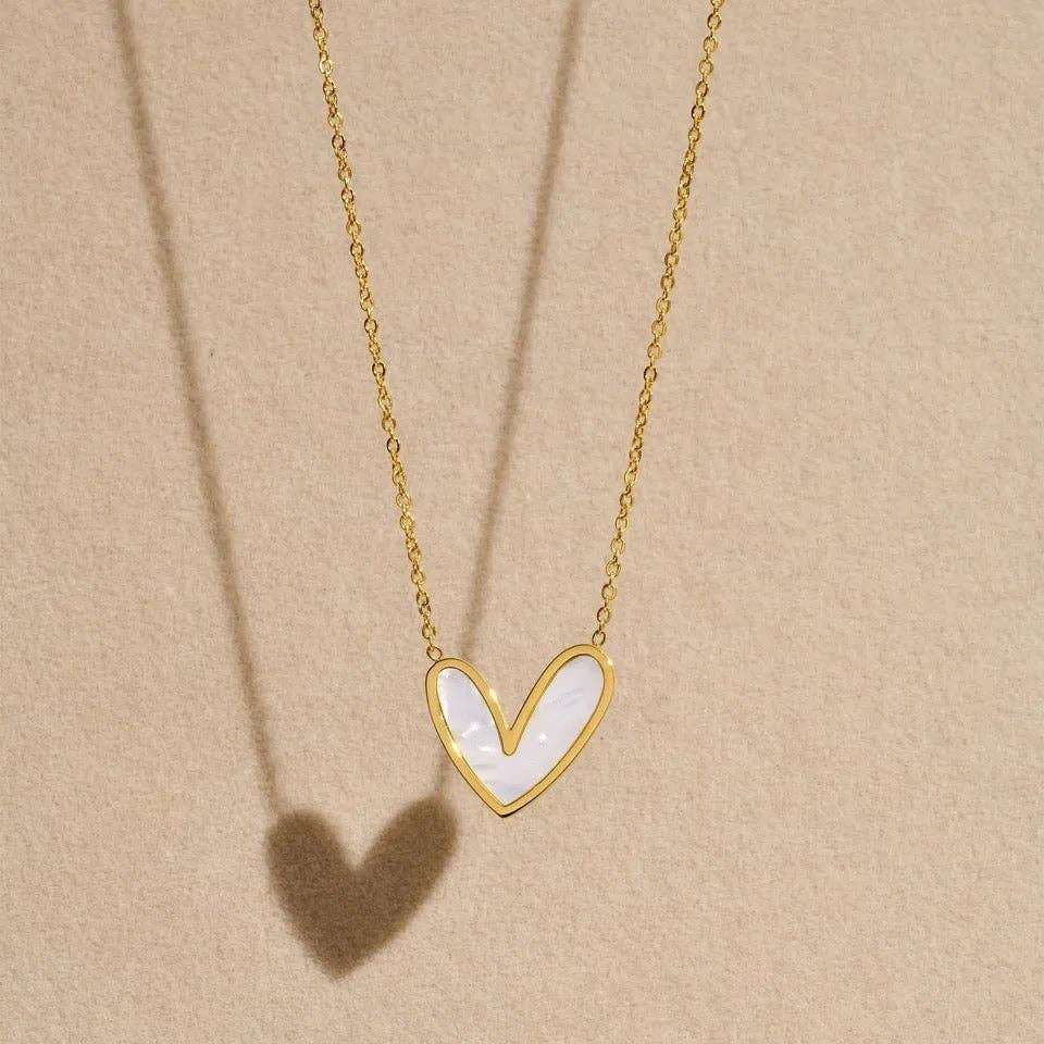 Sahira Jewelry Design - Abigail Mother Of Pearl Heart Necklace, , Sahira Jewelry Design, Plum Bottom