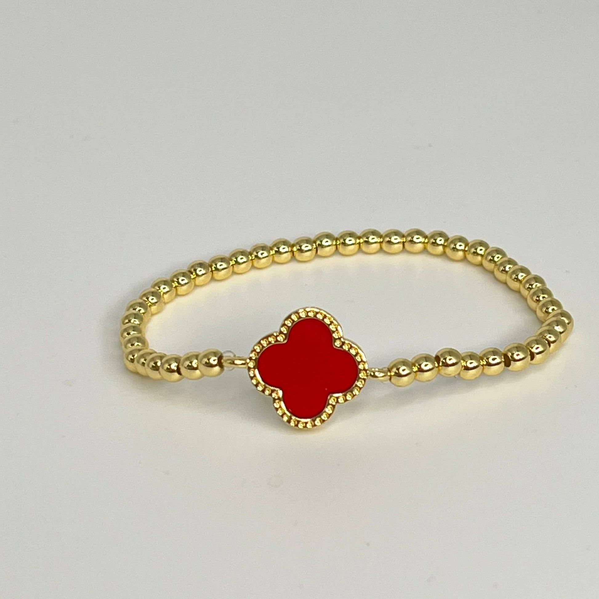 Sahira Jewelry Design - Beaded Clover Bracelet - Red/Gold, ACCESSORIES, Sahira Jewelry Design, Plum Bottom
