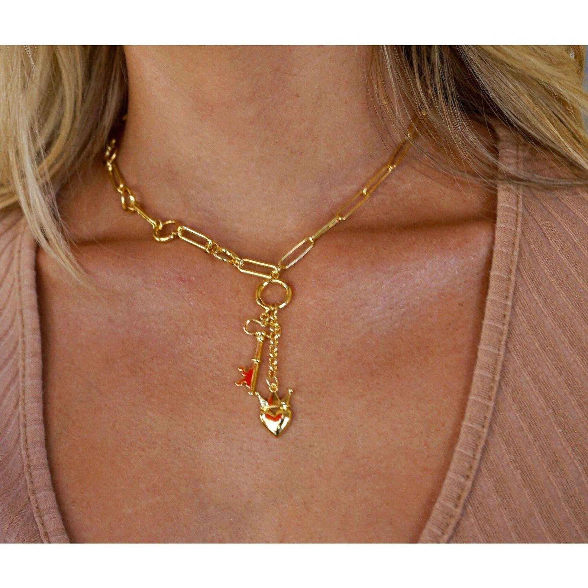 Sahira Jewelry Design - Heart Locked Lariat - Gold, ACCESSORIES, Sahira Jewelry Design, Plum Bottom