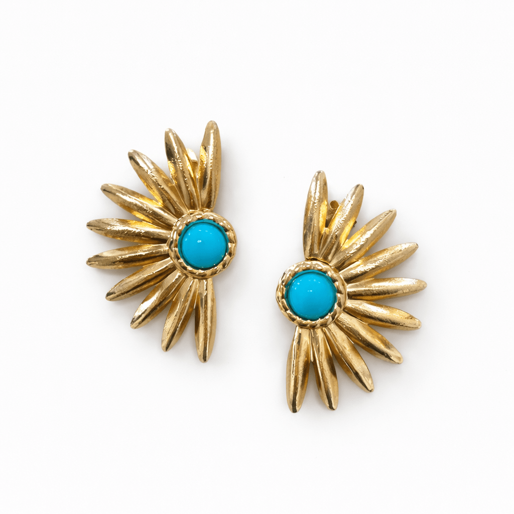 Sahira Jewelry Design - Turquoise Sunburst Earrings, Earrings, Sahira Jewelry Design, Plum Bottom