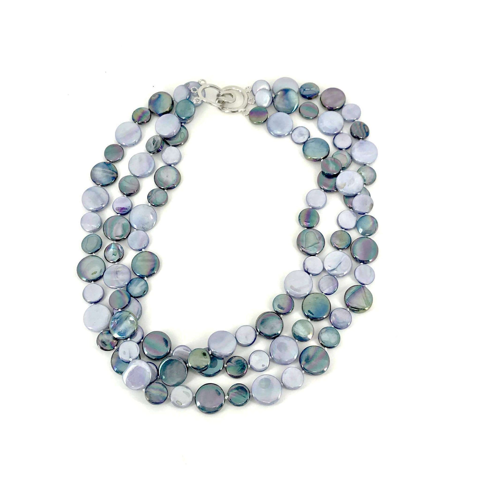 [Sea Lily - 252003 - Navy and Peri 3 Strand MOP Necklace], [], [Sea Lily], [Plum Bottom].