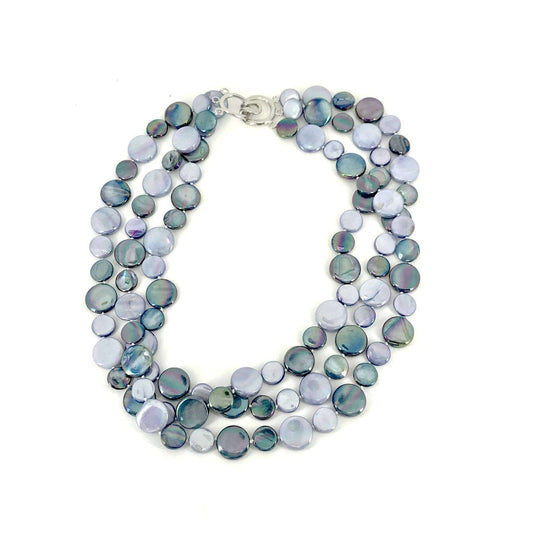 SEA LILY Navy and Peri 3 Strand MOP Necklace, JEWELRY, Sea Lily, Plum Bottom