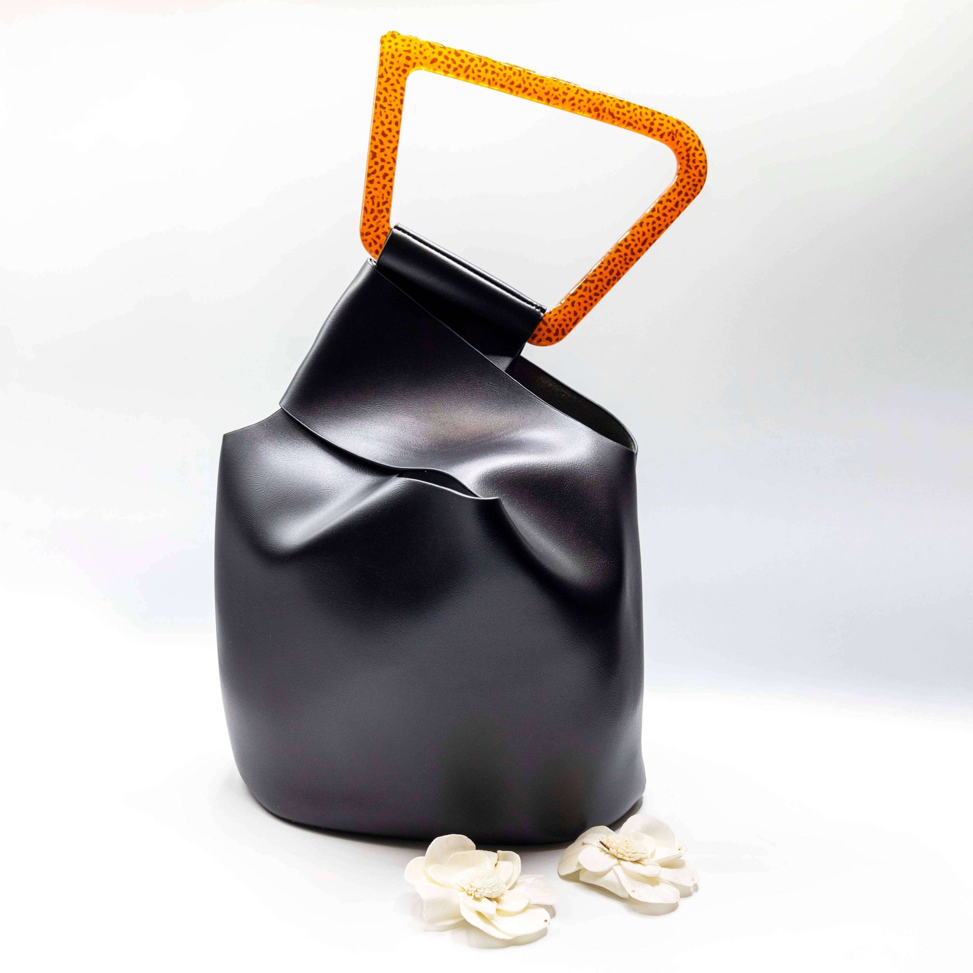 [Sea Lily - 7048Blk Black Diagonal Triangle Handle Handbag], [], [Sea Lily], [Plum Bottom].