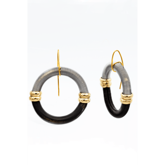 [Sea Lily - Black-Silver Circle Wire Dangle Earrings], [], [Sea Lily], [Plum Bottom].
