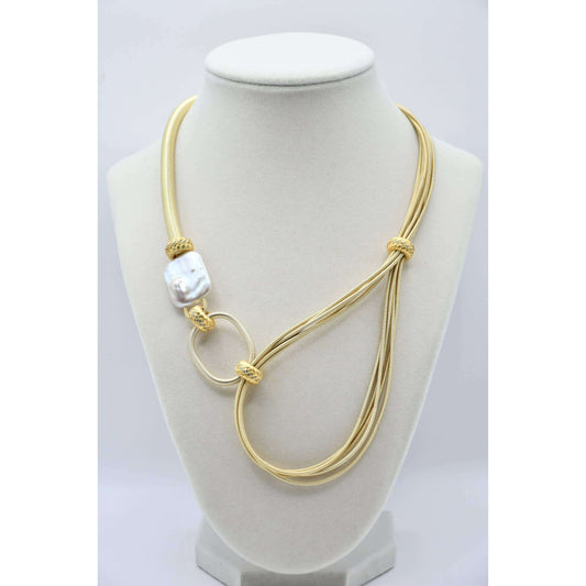 [Sea Lily - SH62GLD - Gold Tone Wire Necklace With Gold Tone Beads and f], [], [Sea Lily], [Plum Bottom].