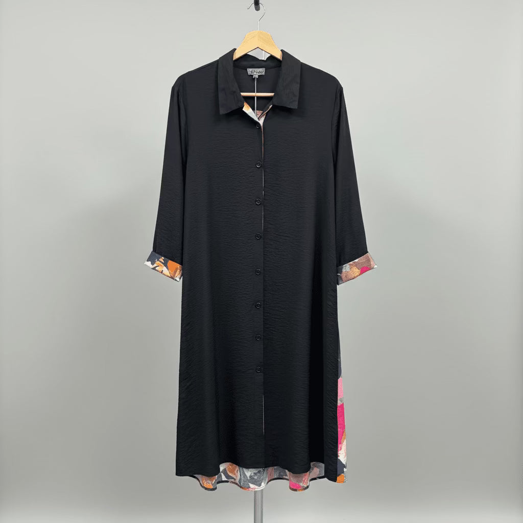 SHANA APPAREL 26522 Button Front Dress Grey & Black, CLOTHING, Shana Apparel, Plum Bottom