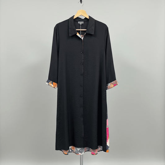 SHANA APPAREL 26522 Button Front Dress Grey & Black