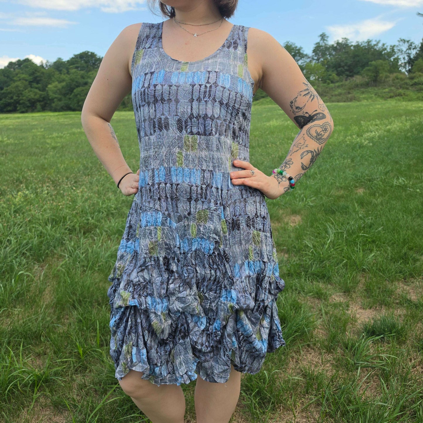 SHANA APPAREL 26607 Tie Up Dress Rust or Blue