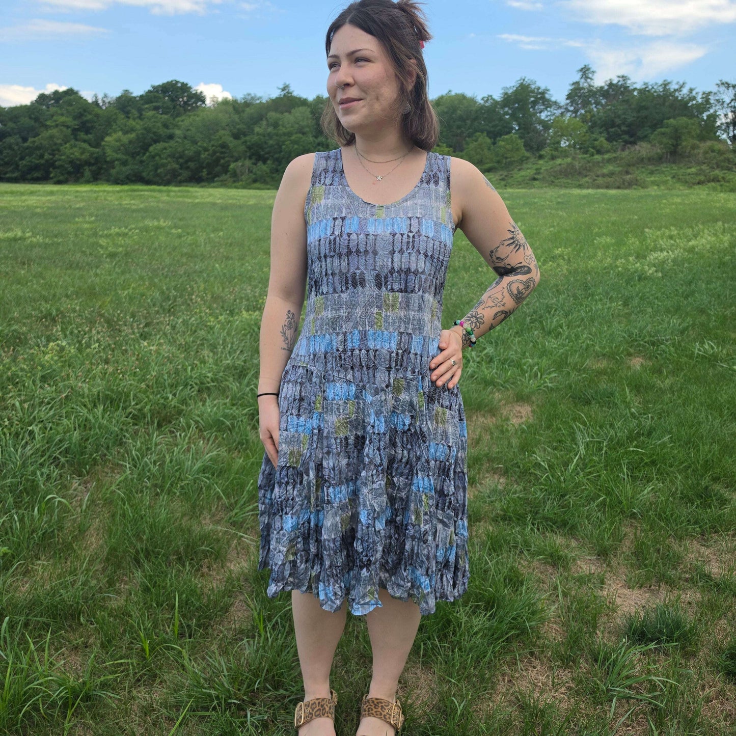 SHANA APPAREL 26607 Tie Up Dress Rust or Blue