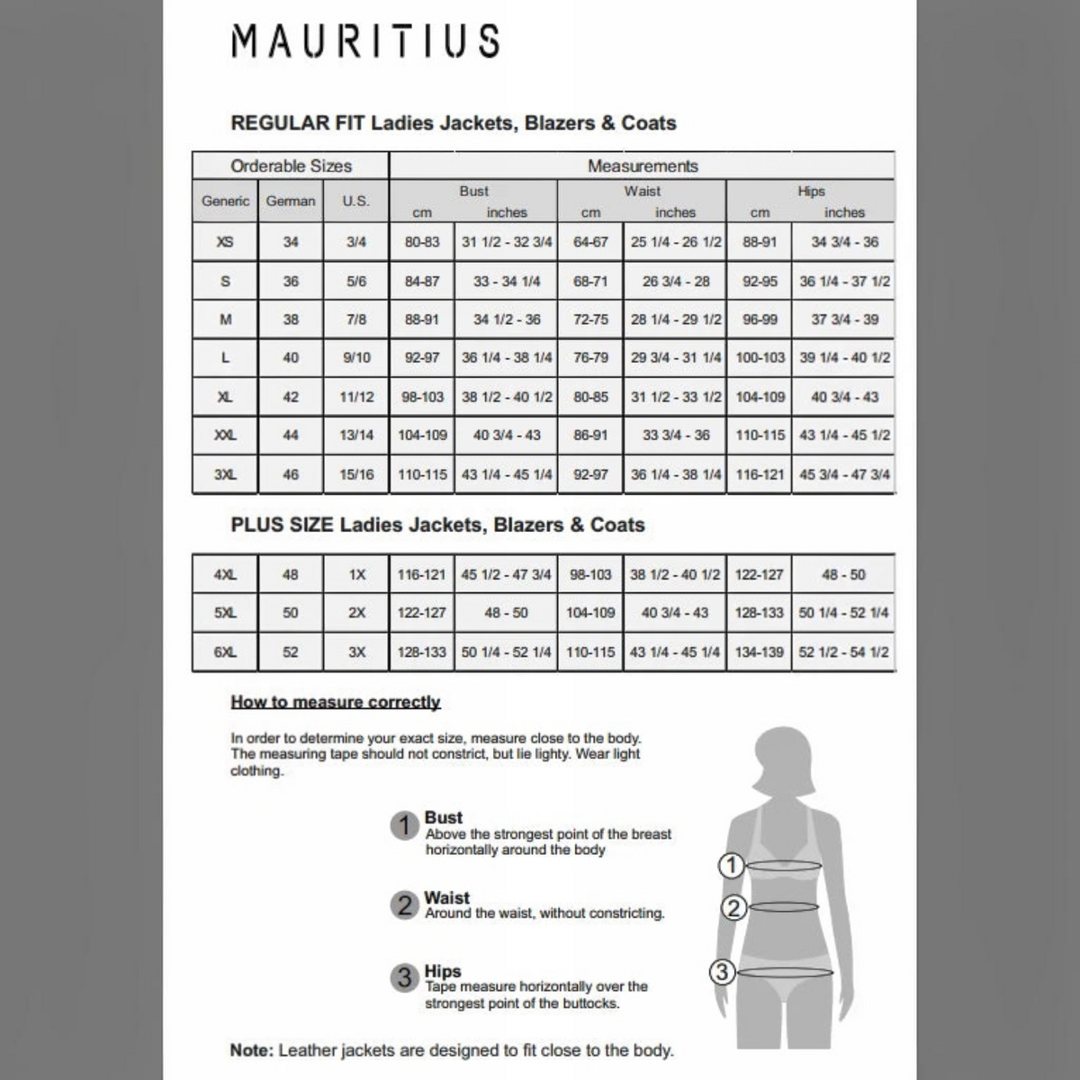Plum Bottom MAURITIUS Hazie leather jacket size and measurement guide chart for ladies regular and plus sizes