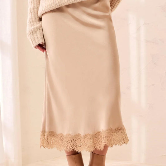 TRIBAL Satin Skirt with Lace Hem