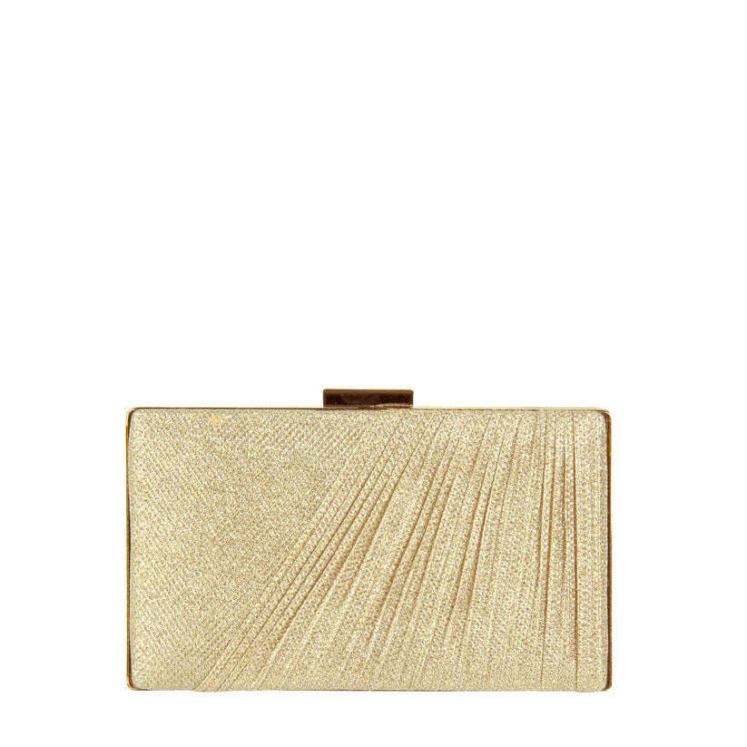 SONDRA ROBERTS - Pleated Box Clutch - Gold, Handbags, Sondra Roberts, Plum Bottom