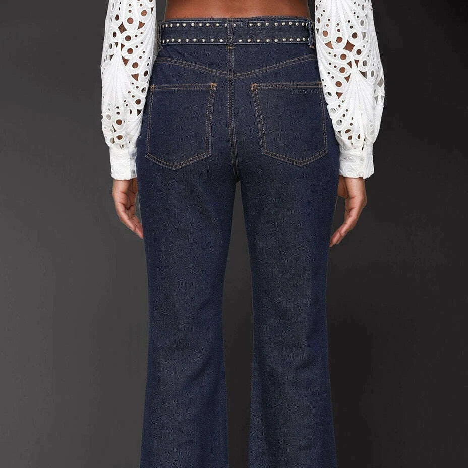 avec-les-filles--studded-belt-flare-in-dark-rinse-washclothingavec-les-fillesplum-bottom-35066278