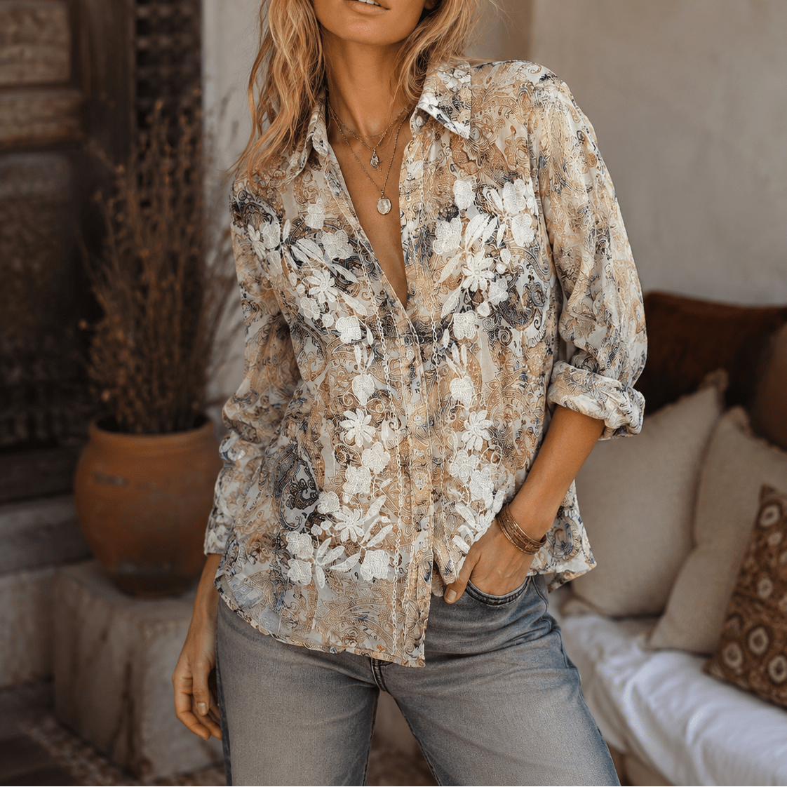 [The Nu Vintage - Bluebell Nomad Blouse: L], [Shirt], [The Nu Vintage], [Plum Bottom].