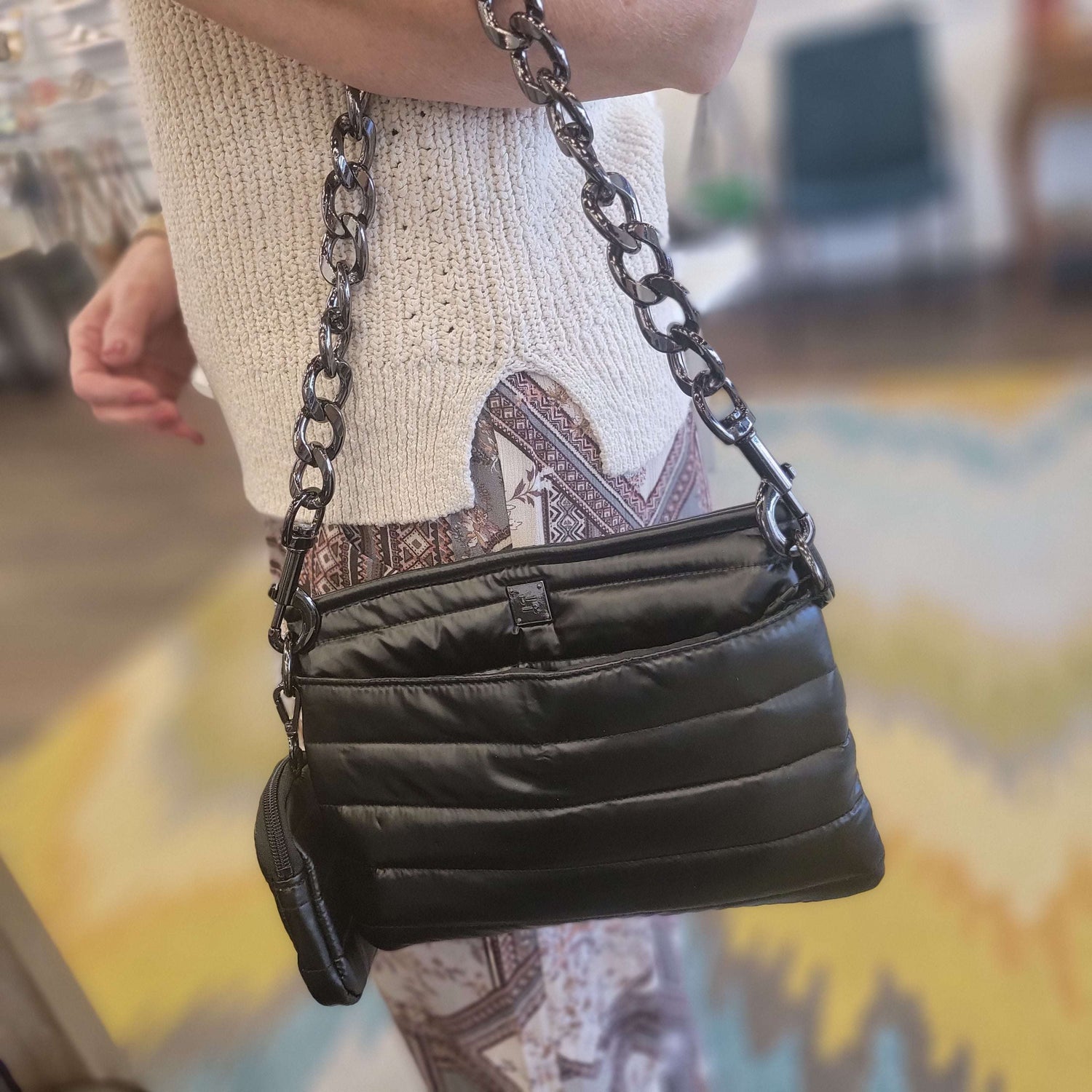 THINK ROYLN, Bags, Think Rolyn Black Quilted Crossbody Bag With  Detachable Strap