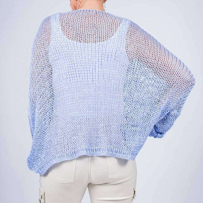[TINA Stephens Italy/Tees By Tina - Adena Butterfly Open Knit Topper (BLS143): 437 Periwinkle], [], [TINA Stephens Italy/Tees By Tina], [Plum Bottom].