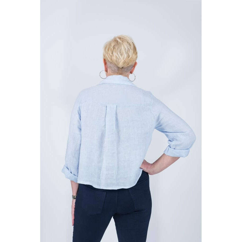 TINA STEPHENS ITALY Alejandra Linen Tie Front Top Sky Blue, CLOTHING, TINA Stephens Italy/Tees By Tina, Plum Bottom