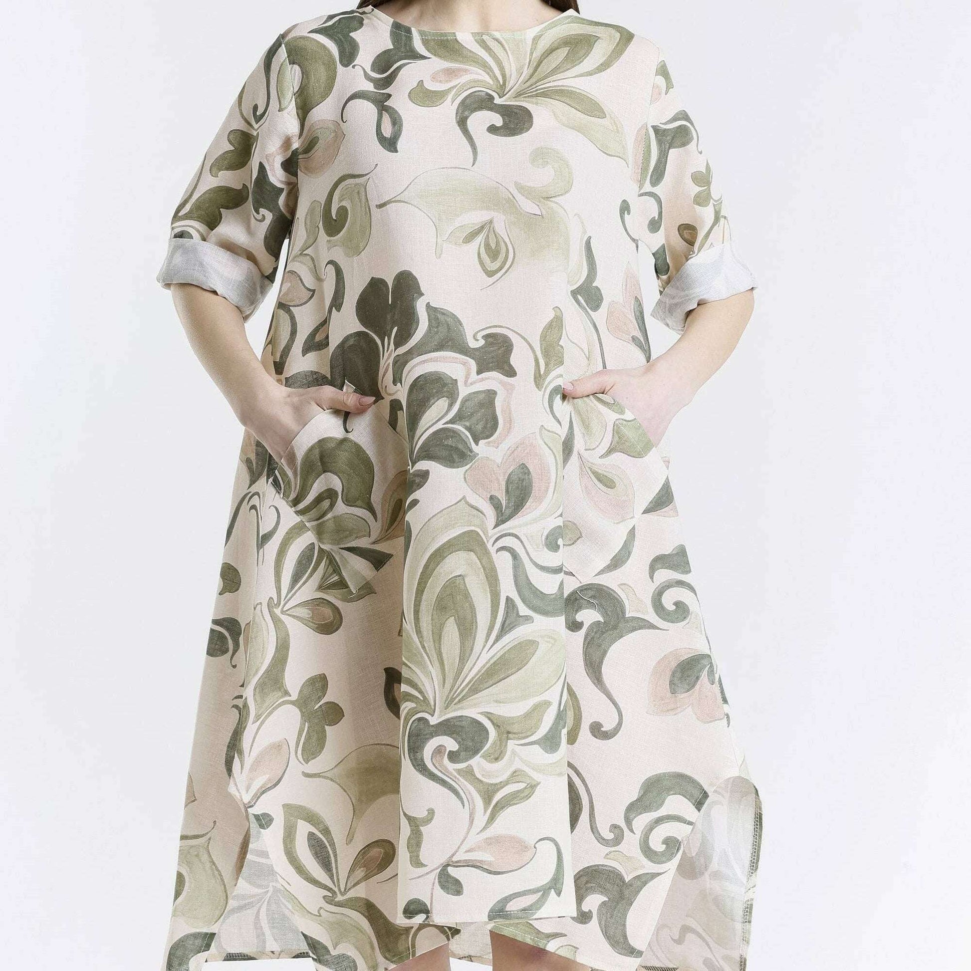 [TINA Stephens Italy/Tees By Tina - April Fleur Pocket Dress (DSS165R): 303 Army / One Size], [], [TINA Stephens Italy/Tees By Tina], [Plum Bottom].