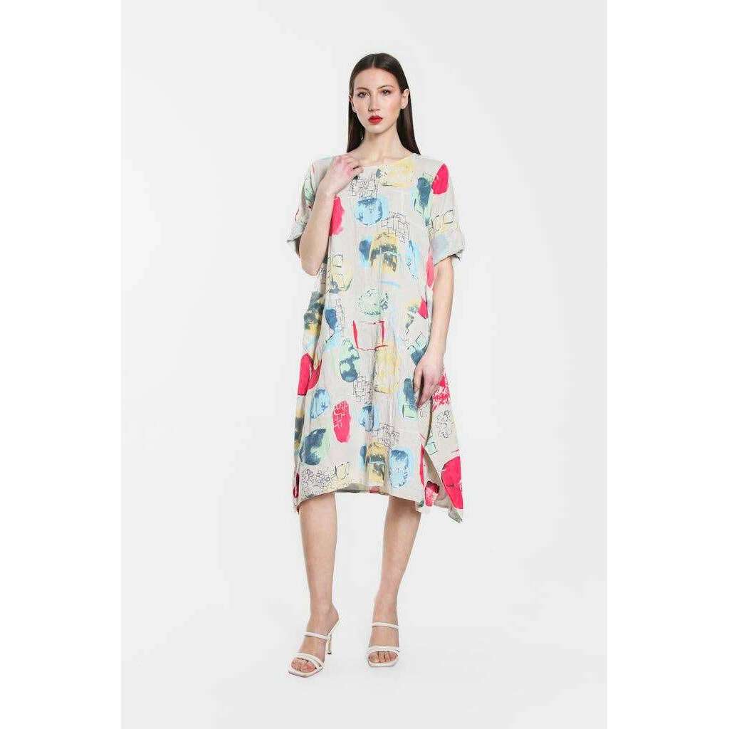 [TINA Stephens Italy/Tees By Tina - April Gem Print Pocket Dress (DSS165G): 250 Beige], [], [TINA Stephens Italy/Tees By Tina], [Plum Bottom].
