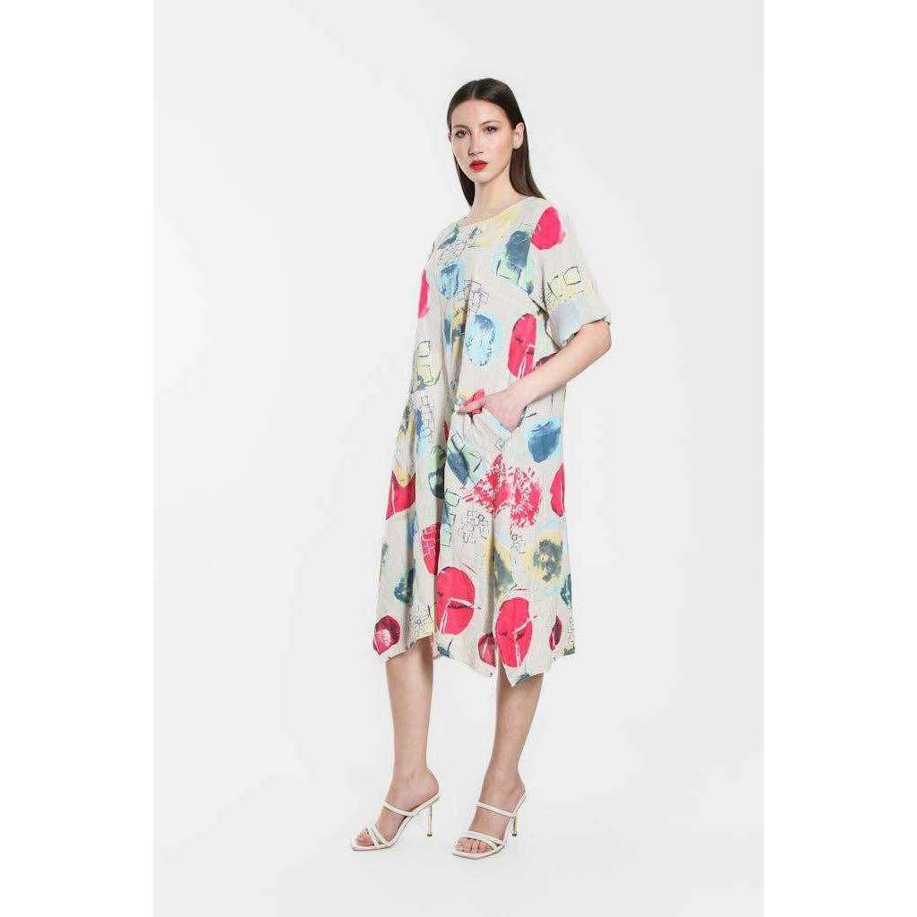 [TINA Stephens Italy/Tees By Tina - April Gem Print Pocket Dress (DSS165G): 250 Beige], [], [TINA Stephens Italy/Tees By Tina], [Plum Bottom].