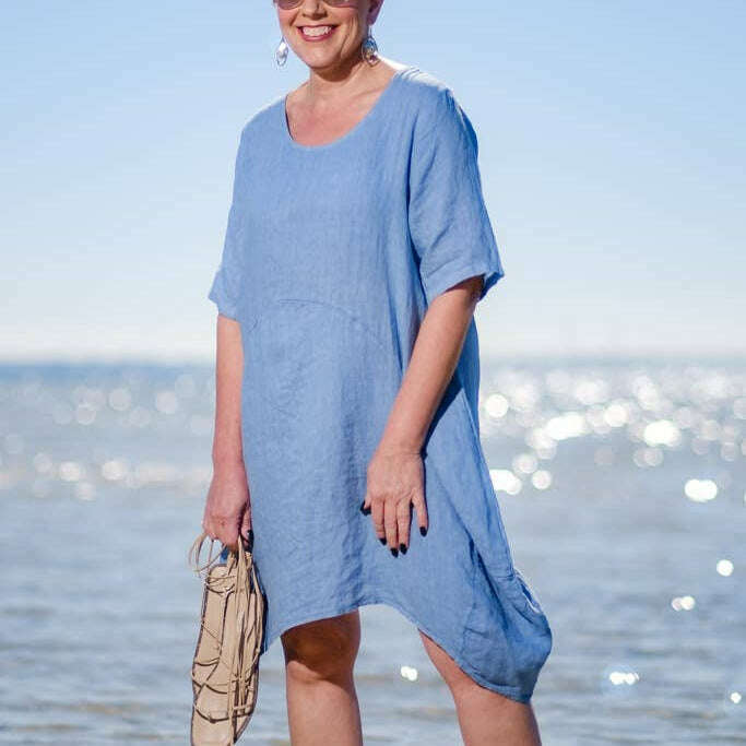 [TINA Stephens Italy/Tees By Tina - Avery Linen Dress (DSS111): 427 Jeans], [], [TINA Stephens Italy/Tees By Tina], [Plum Bottom].