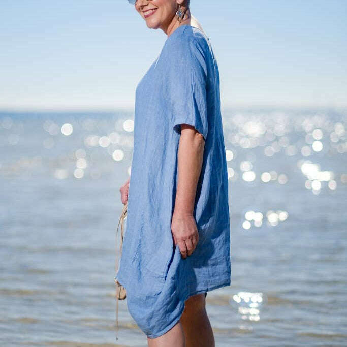 [TINA Stephens Italy/Tees By Tina - Avery Linen Dress (DSS111): 427 Jeans], [], [TINA Stephens Italy/Tees By Tina], [Plum Bottom].