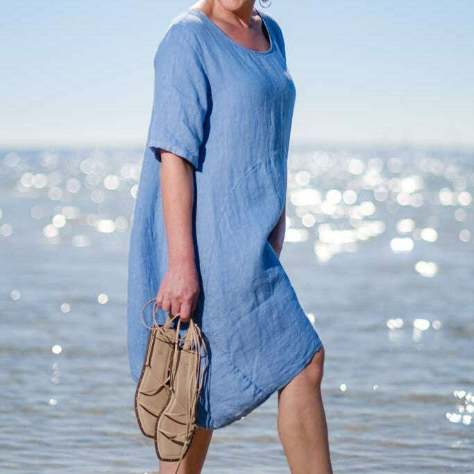 [TINA Stephens Italy/Tees By Tina - Avery Linen Dress (DSS111): 427 Jeans], [], [TINA Stephens Italy/Tees By Tina], [Plum Bottom].